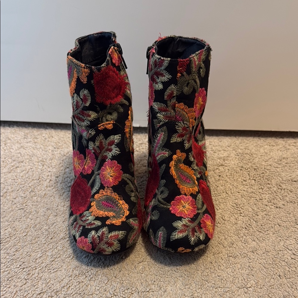 MIA Floral Ankle Boots with Chunky Heel